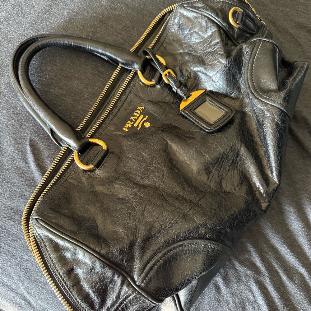 Prada Black Leather Bag with Gold hardware